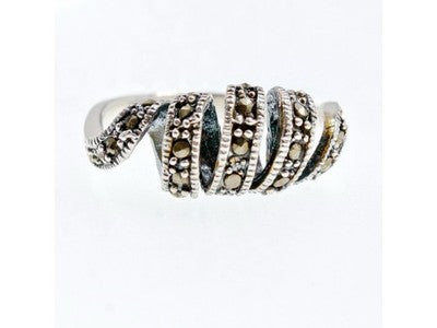 925 Sterling Silver Marcasites "Spiral" Ring Size 9.5