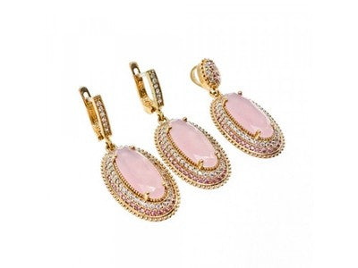 925 Sterling Silver Gold Plated Pink Alpanite & CZ Set