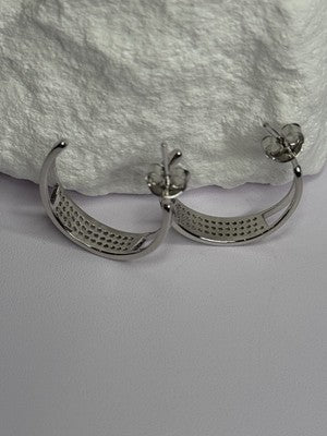 925 Sterling Silver Elegant CZ Earrings Length 0.76