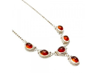 Vintage 925 Sterling Silver Amber Necklace