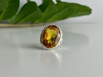 925 Sterling Silver Jewelry Glass Ring Size 6.5