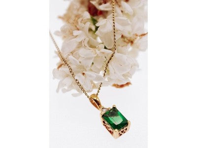 925 Sterling Silver Gold Plated Emerald & Goshenite Chain With Pendant