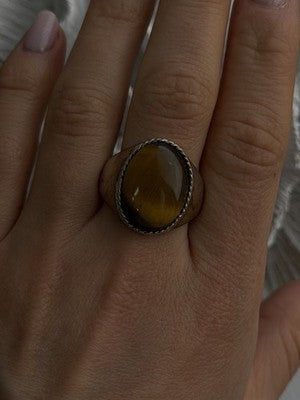 Vintage 925 Sterling Silver Tiger's Eye Ring Size 11.5