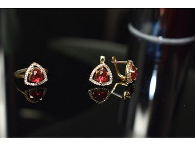 925 Sterling Silver with Gilding Red Alpanite & CZ Set