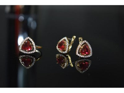 925 Sterling Silver with Gilding Red Alpanite & CZ Set