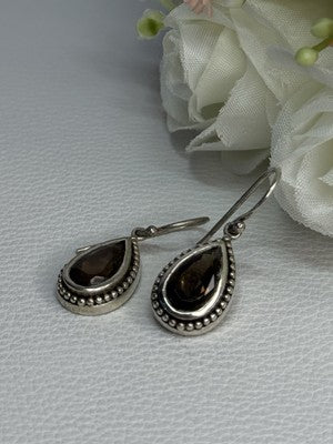 925 Sterling Silver Brown Tourmaline Earrings Length 1.30 Inch