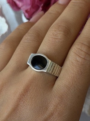 Mens 925 Sterling Silver Onyx Ring Size 12