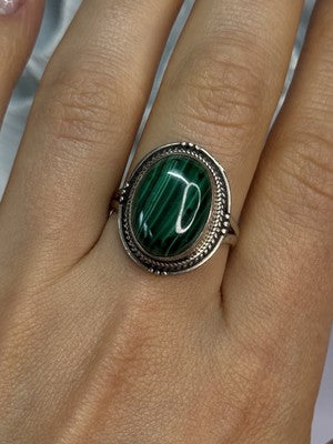 Vintage 925 Sterling Silver Malachite Ring Size 9