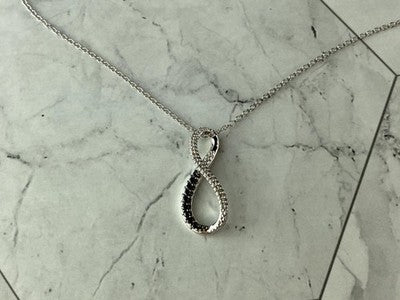 925 Sterling Silver White and Black Spinel Chain with Pendant Italy