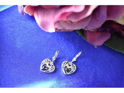 925 Sterling Silver Sapphire "Hearts" Earrings