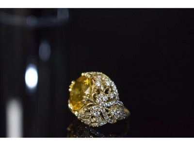 925 Sterling Silver Yellow Alpanite & CZ Ring Size 8 Turkey