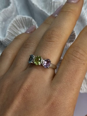 925 Sterling Silver Topaz Peridot Amethyst Ring Size 8.5