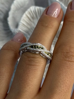 925 Sterling Silver Gold Part Emerald Ring Size 6