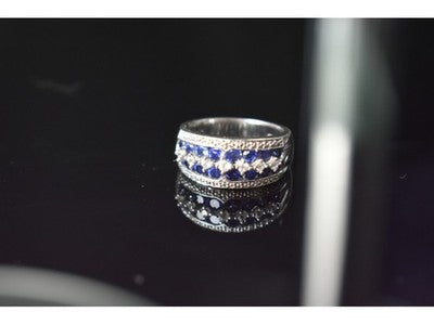 925 Sterling Silver London Blue & White Topaz Ring Size 6.5