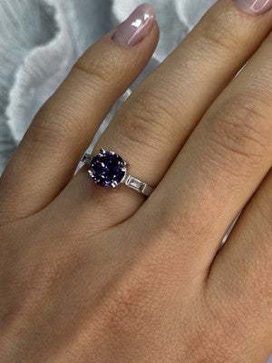 925 Sterling Silver Purple & White Spinel Ring Size 6.5