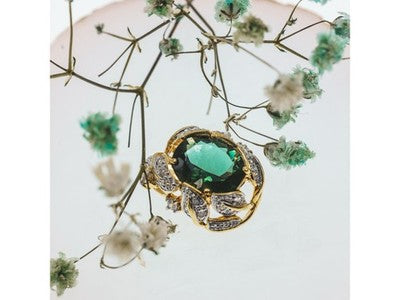 925 Sterling Silver Gold Plated Emerald & CZ Pendant