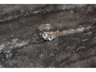 925 Sterling Silver Blue Spinel "Hearts" Ring Size 6.5
