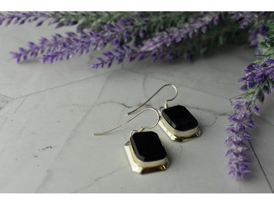 925 Sterling Silver Black Nephrite Earrings