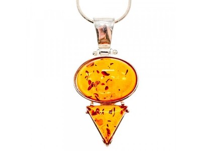 925 Sterling Silver Amber Chain With Pendant
