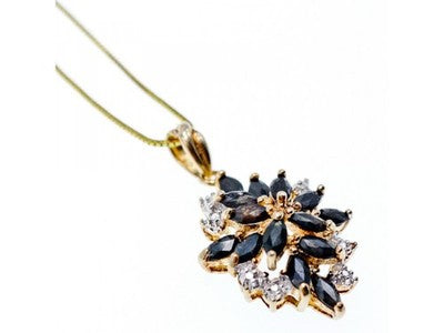 925 Sterling Silver Gold Plated Sappfires "Flower" Chain With Pendant