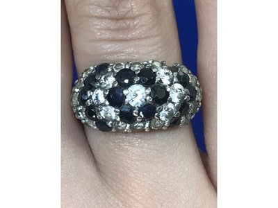 925 Sterling Silver Black Spinel & CZ Ring Size 6.5