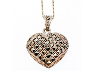 925 Sterling Silver Marcasites "Heart" Chain With Pendant