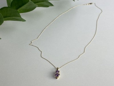 10K Yellow Gold Amethyst & Diamond Hearts Chain With Pendant