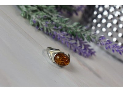 925 Sterling Silver Amber Ring Size 8.5