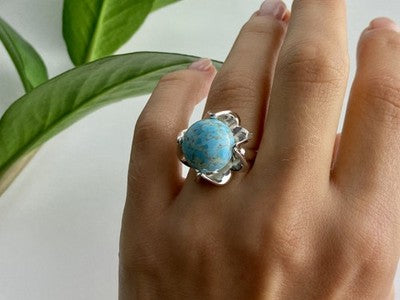 925 Sterling Silver Larimar Ring Size 6.75