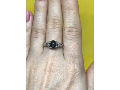 925 Sterling Silver Black Nephrite ( Jade ) Ring Size 9