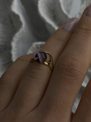 925 Sterling Silver Purple Spectrolite Cats Eye Ring Size 6