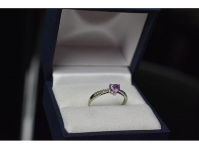 10K White Gold Amethyst & Diamonds Ring Size 8