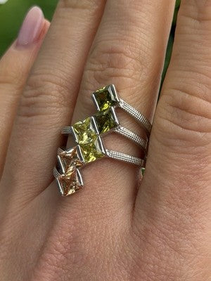 Beautiful Design 925 Sterling Silver 3 Color Spinel Ring Size 10