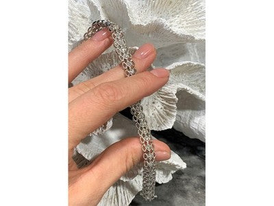 925 Sterling Silver White Topaz "Openwork" Bracelet Size 7 IN