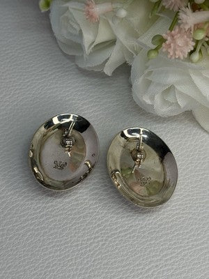 Vintage 925 Sterling Silver Mabe Pearl Earrings Length 1.15 Inch