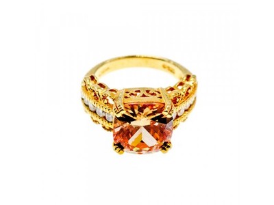 925 Sterling Silver Gold Plated Heliodor & CZ Ring Size 5.5
