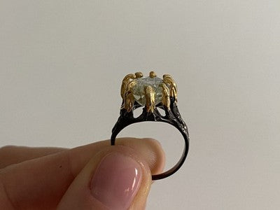 925 Blackened Silver With Gilding Green Amethyst & Heliodor Ring Size 9.75
