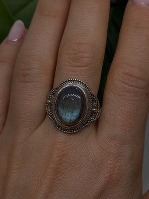 Vintage 925 Sterling Silver Labradorite Gemstone Ring Size 11