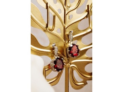 925 Sterling Silver Rubellite & CZ Earrings