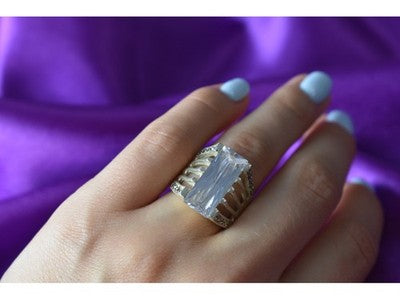 925 Sterling Silver CZ & Marcasites Ring Size 6.5
