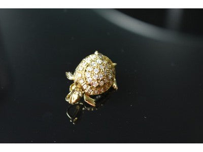 925 Sterling Silver Gold Plated CZ "Turtle" Brooch