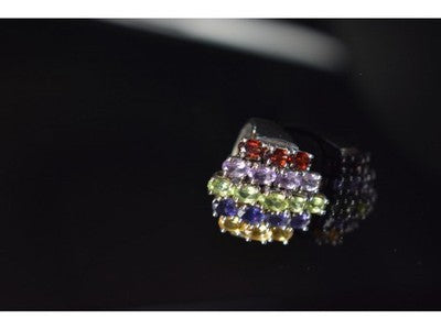 925 Sterling Silver Multi Gemstones Ring Size 8.5