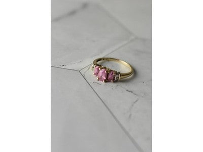 10K Yellow Gold Pink Topaz & Diamonds Ring Size 6.5