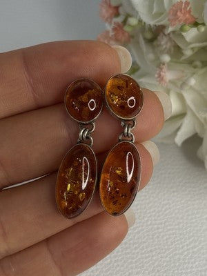 925 Sterling Silver Amber Earrings Length 1.50 Inch