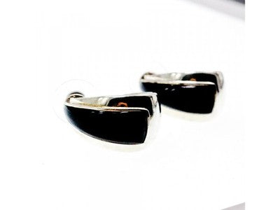 925 Sterling Silver Black Nephrite Stud Earrings