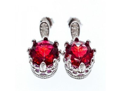 925 Sterling Silver Rubellite & CZ Earrings