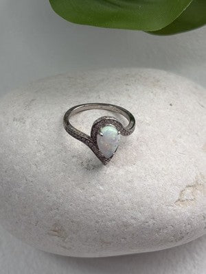 925 Sterling Silver Opal & Beryl Ring Size 6