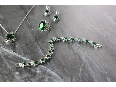 925 Sterling Silver Green CZ "Imitation Emerald" Set