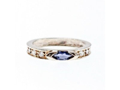 925 Sterling Silver Iolite & CZ Band Ring Size 6.5