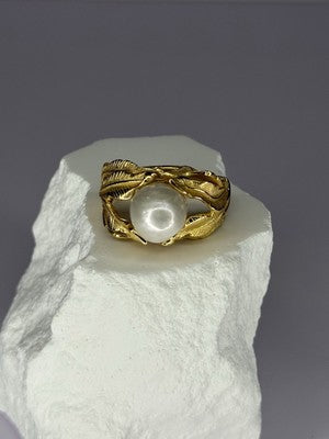 925 Sterling Silver Gold Plated Pearl Ring Size Adjustable